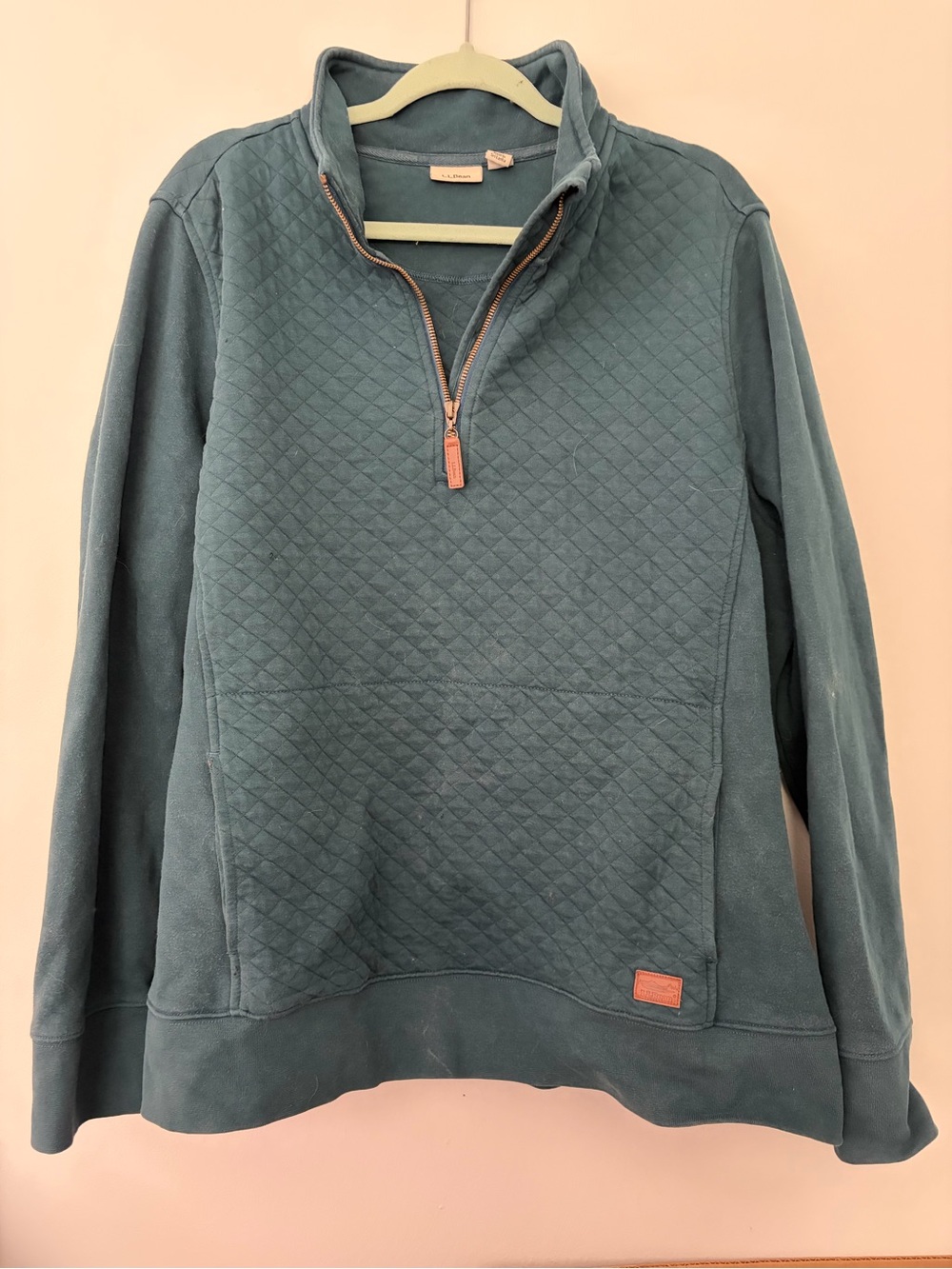 LLBean Teal Quilted Quarter-Zip Sweater